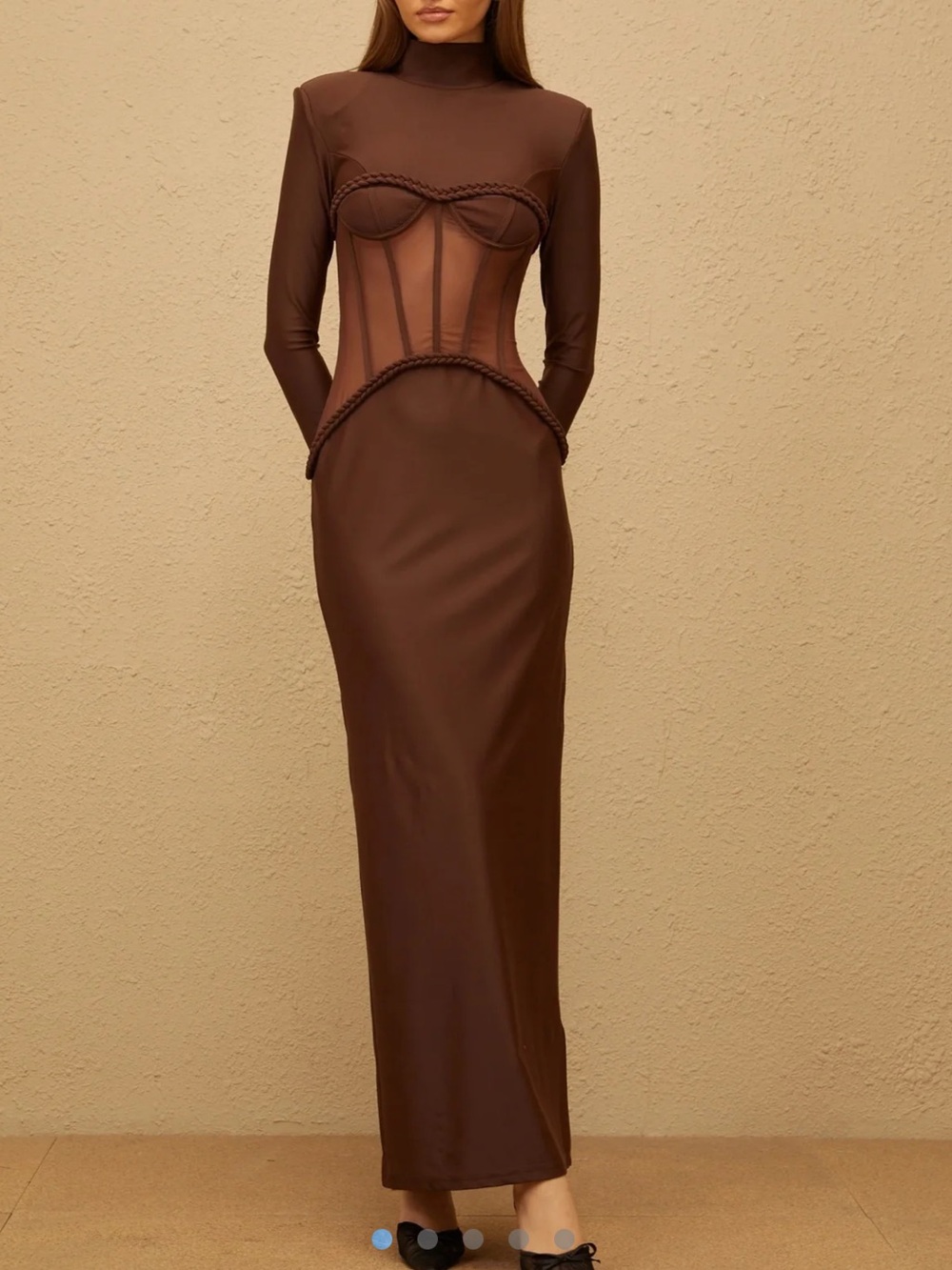 Brown Sheer Corset Maxi Dress